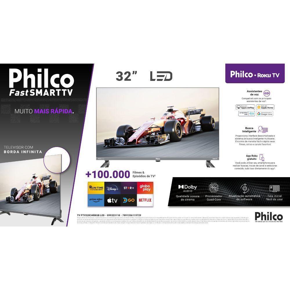 TV 32 Philco Smart LED Roku Dolby Áudio PTV32K34RKGB Cinza Bivolt - 8