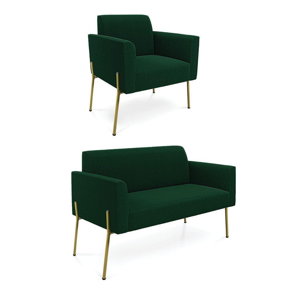 Namoradeira E Poltrona Pé Ferro Dourado Marisa Bouclê Verde D03 - D'rossi - 1