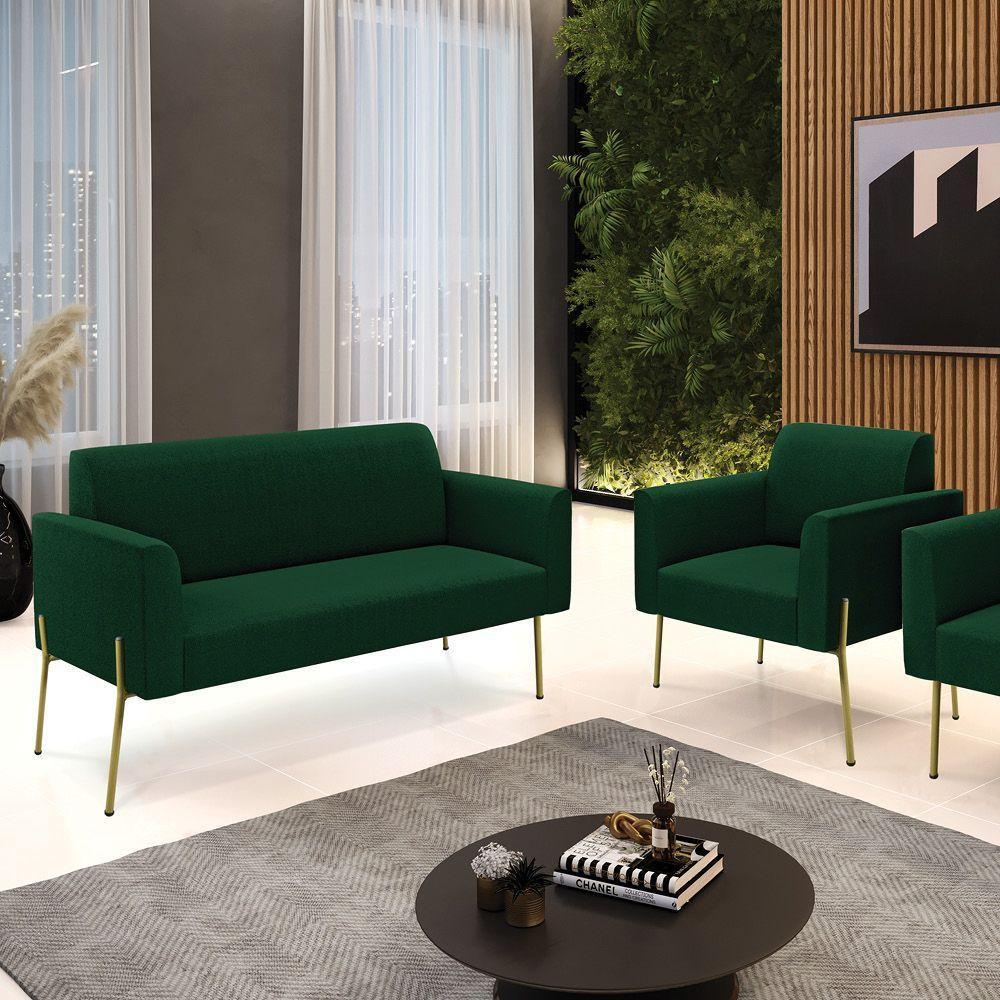 Namoradeira E Poltrona Pé Ferro Dourado Marisa Bouclê Verde D03 - D'rossi - 2