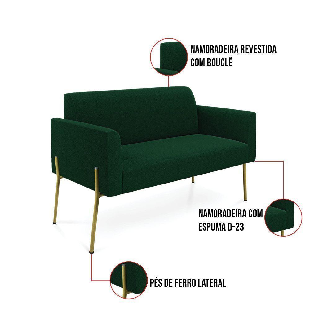 Namoradeira E Poltrona Pé Ferro Dourado Marisa Bouclê Verde D03 - D'rossi - 3