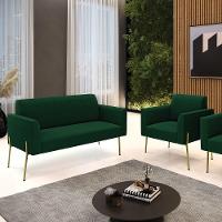 Namoradeira E Poltrona Pé Ferro Dourado Marisa Bouclê Verde D03 - D'rossi - 2