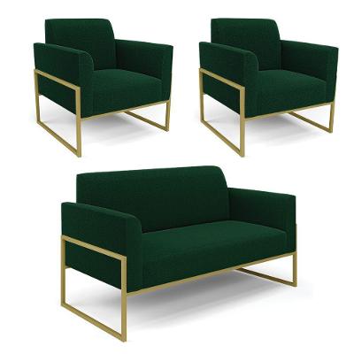 Namoradeira E 2 Poltronas Industrial Alta Dourado Marisa Bouclê Verde D03 - D'rossi