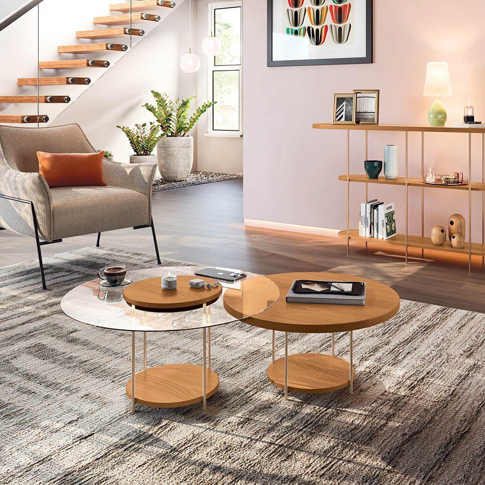 Mesa De Centro Para Sala Pés Metálicos Kit 2 Mia Cinamomo H01 - D'rossi - 2