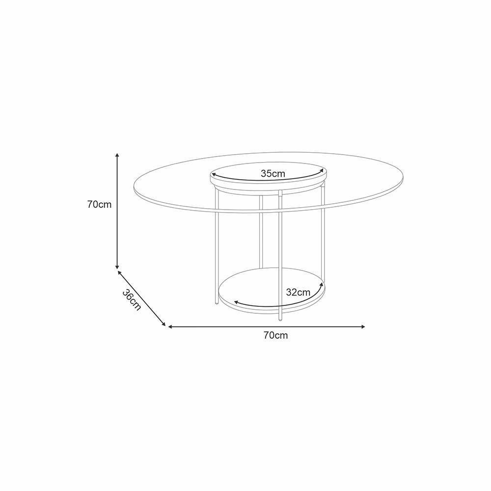 Mesa De Centro Redonda Tampo De Vidro Pés Metálicos Mia Cinamomo H01 - D'rossi - 3