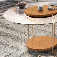 Mesa De Centro Redonda Tampo De Vidro Pés Metálicos Mia Cinamomo H01 - D'rossi - 4