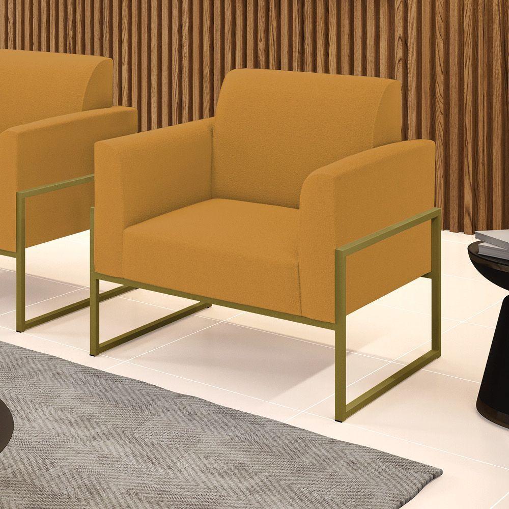 Poltrona Sala Estar Industrial Alta Dourado Marisa Bouclê Mostarda D03 - D'rossi - 2