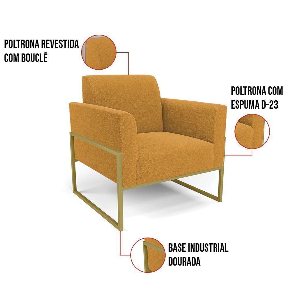 Poltrona Sala Estar Industrial Alta Dourado Marisa Bouclê Mostarda D03 - D'rossi - 3