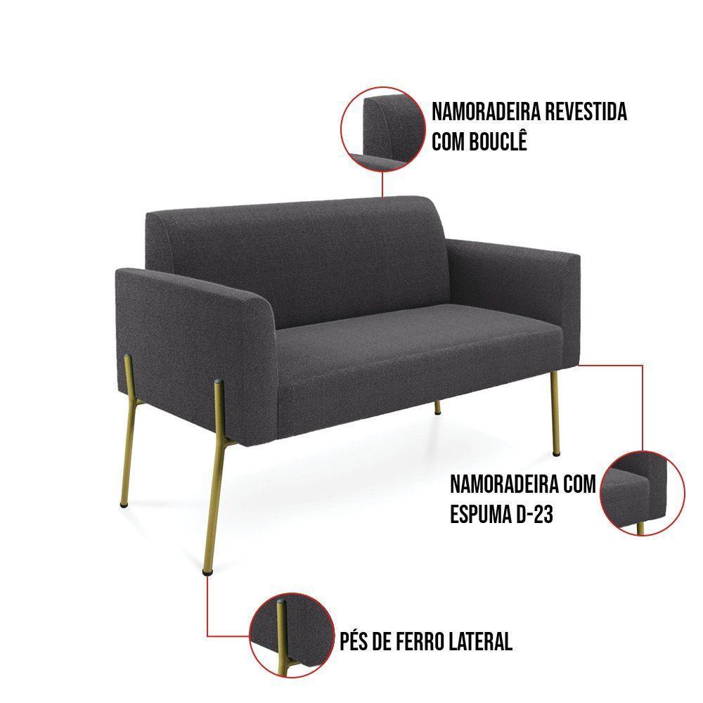Namoradeira E 2 Poltronas Pé Ferro Dourado Marisa Bouclê Grafite D03 - D'rossi - 3