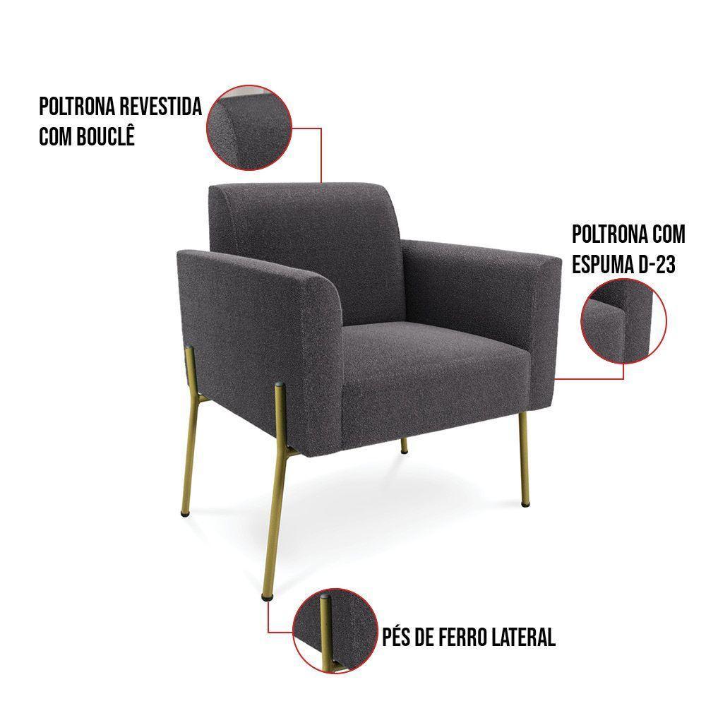 Namoradeira E 2 Poltronas Pé Ferro Dourado Marisa Bouclê Grafite D03 - D'rossi - 4