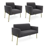 Namoradeira E 2 Poltronas Pé Ferro Dourado Marisa Bouclê Grafite D03 - D'rossi - 1