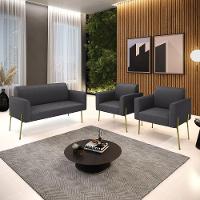 Namoradeira E 2 Poltronas Pé Ferro Dourado Marisa Bouclê Grafite D03 - D'rossi - 2