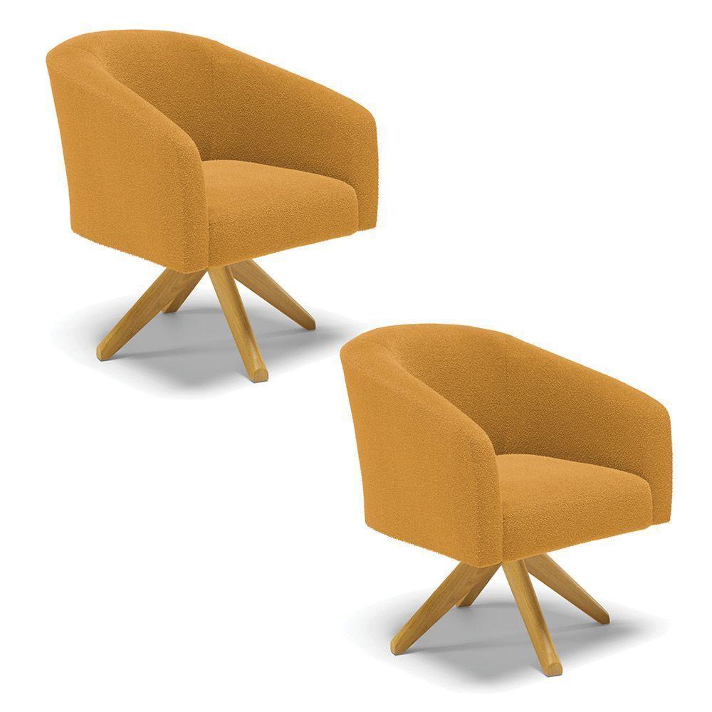 Poltrona Decorativa Giratória Ma30 Kit 2 Stella Bouclê Mostarda D03 - D'rossi - 1