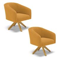 Poltrona Decorativa Giratória Ma30 Kit 2 Stella Bouclê Mostarda D03 - D'rossi - 1