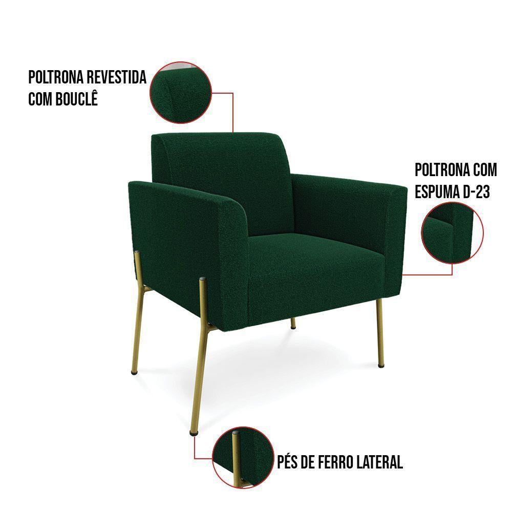 Namoradeira E 2 Poltronas Pé Ferro Dourado Marisa Bouclê Verde D03 - D'rossi - 4