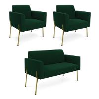 Namoradeira E 2 Poltronas Pé Ferro Dourado Marisa Bouclê Verde D03 - D'rossi - 1