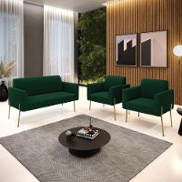 Namoradeira E 2 Poltronas Pé Ferro Dourado Marisa Bouclê Verde D03 - D'rossi - 2