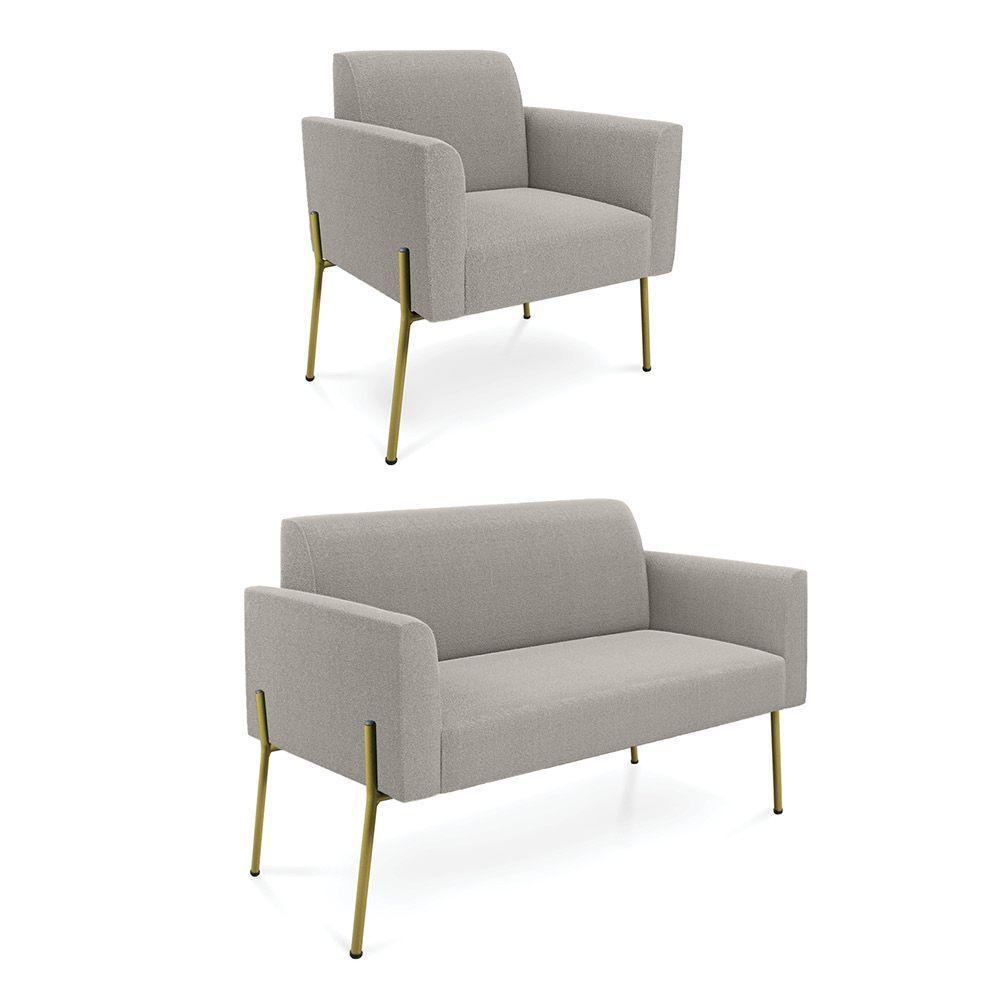 Namoradeira E Poltrona Pé Ferro Dourado Marisa Bouclê Cinza D03 - D'rossi - 1