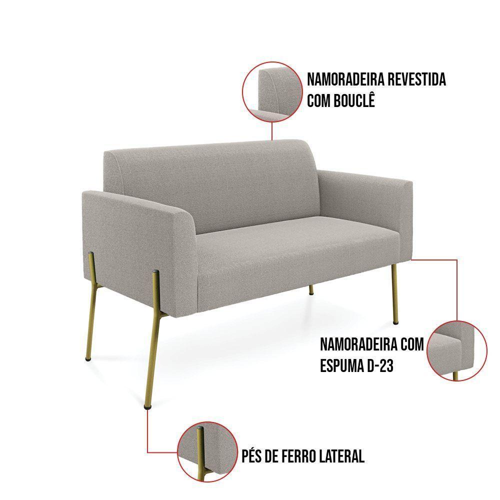 Namoradeira E Poltrona Pé Ferro Dourado Marisa Bouclê Cinza D03 - D'rossi - 3