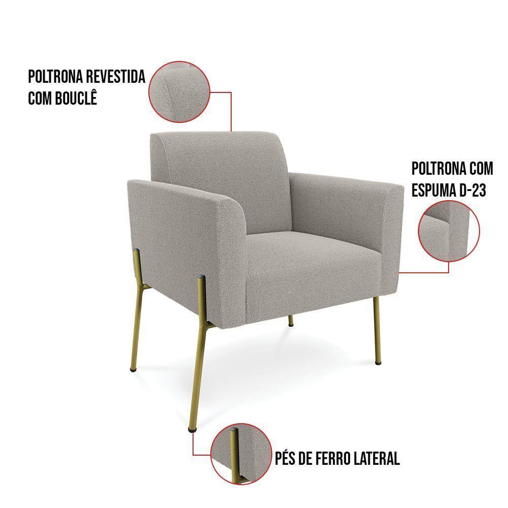 Namoradeira E Poltrona Pé Ferro Dourado Marisa Bouclê Cinza D03 - D'rossi - 4