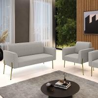 Namoradeira E Poltrona Pé Ferro Dourado Marisa Bouclê Cinza D03 - D'rossi - 2