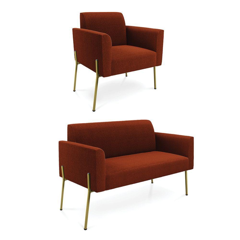 Namoradeira E Poltrona Pé Ferro Dourado Marisa Bouclê Terra D03 - D'rossi - 1