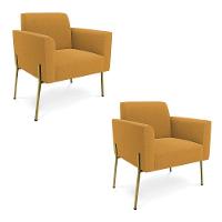 Poltrona Sala Estar Pé Ferro Dourado Kit 2 Marisa Bouclê Mostarda D03 - D'rossi - 1