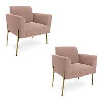Poltrona Sala Estar Pé Ferro Dourado Kit 2 Marisa Bouclê Rosê D03 - D'rossi - 1