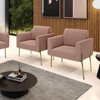 Poltrona Sala Estar Pé Ferro Dourado Kit 2 Marisa Bouclê Rosê D03 - D'rossi - 2