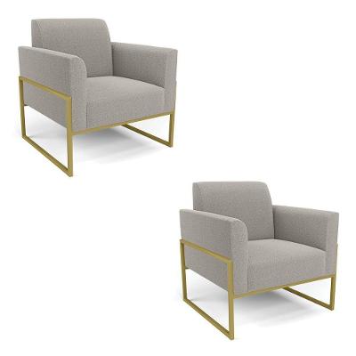 Poltrona Sala Estar Industrial Alta Dourado Kit 2 Marisa Bouclê Cinza D03 - D'rossi