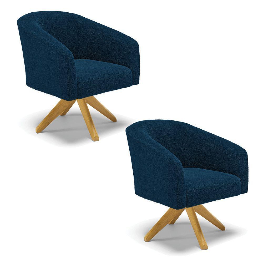 Poltrona Decorativa Giratória Ma30 Kit 2 Stella Bouclê Azul D03 - D'rossi - 1