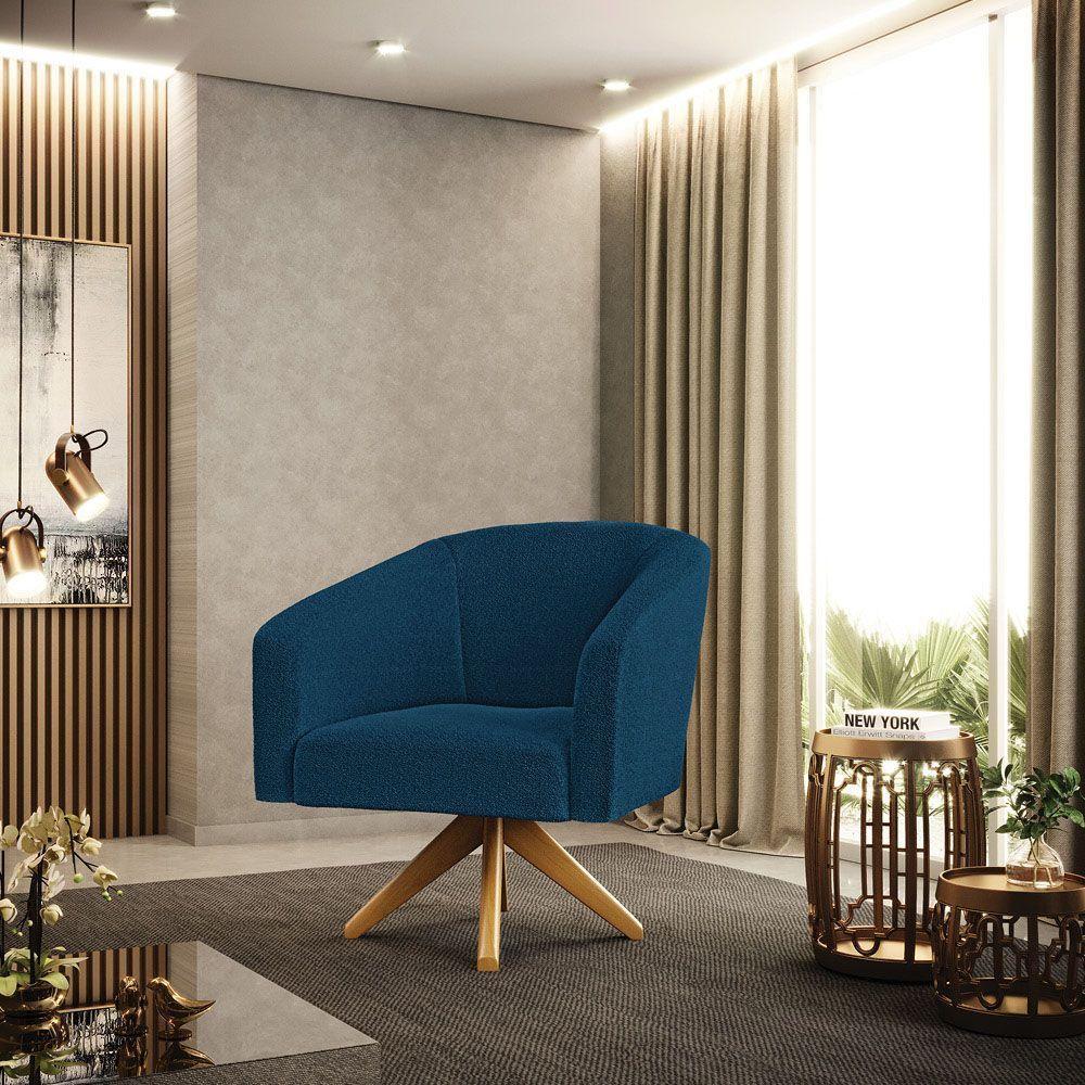 Poltrona Decorativa Giratória Ma30 Kit 2 Stella Bouclê Azul D03 - D'rossi - 2