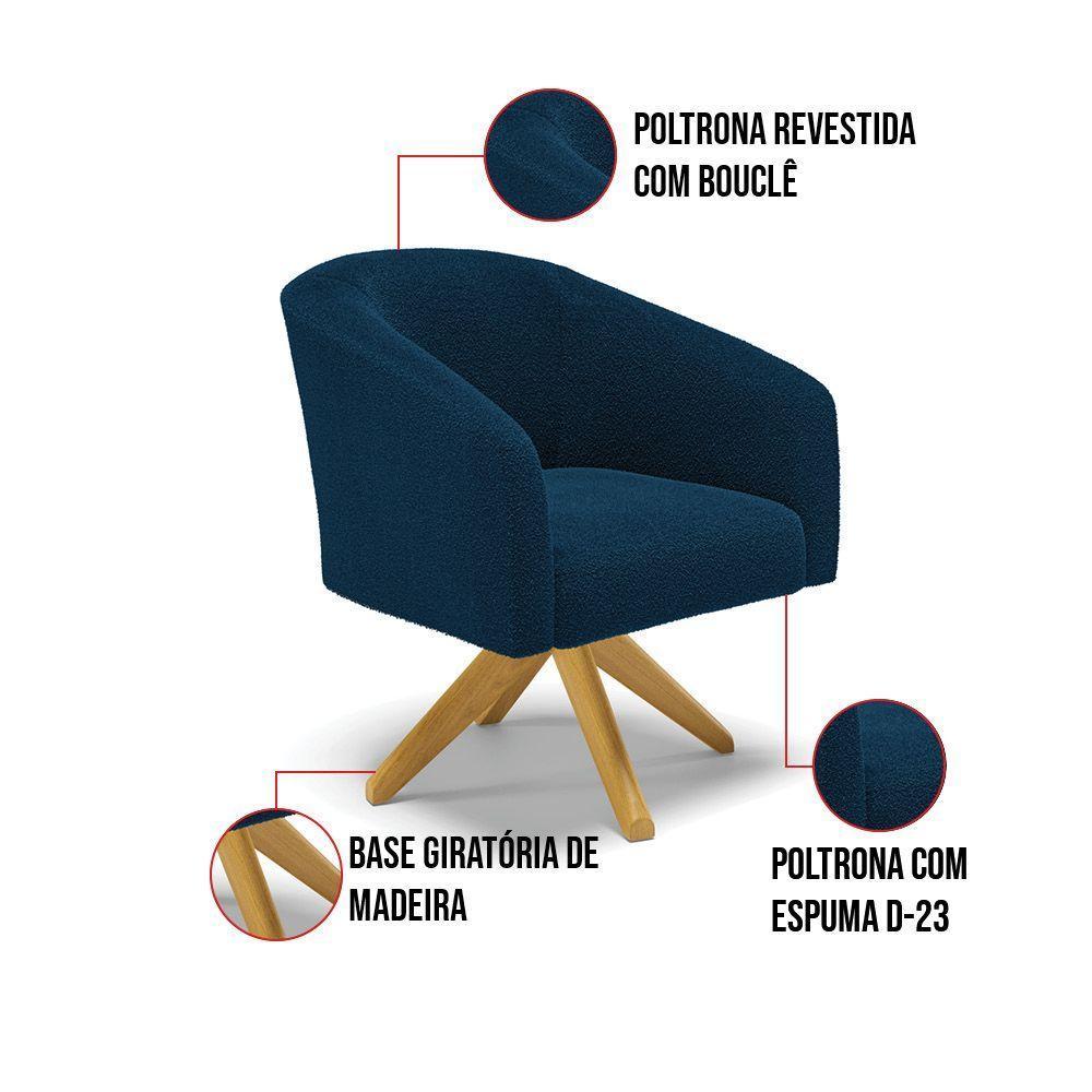 Poltrona Decorativa Giratória Ma30 Kit 2 Stella Bouclê Azul D03 - D'rossi - 3