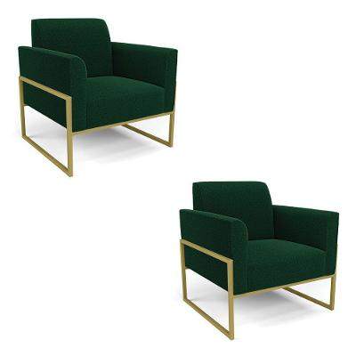 Poltrona Sala Estar Industrial Alta Dourado Kit 2 Marisa Bouclê Verde D03 - D'rossi