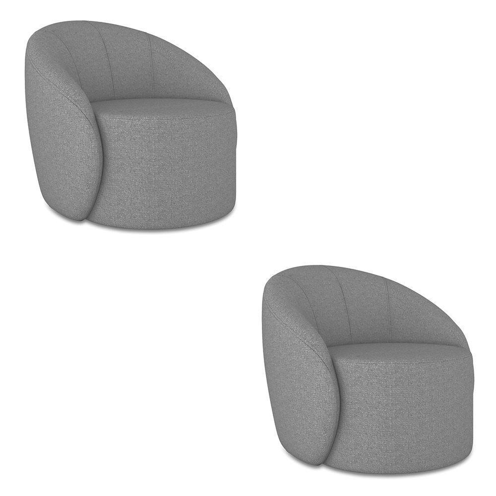 Poltrona Decorativa Orgânica Kit 2 Lua Linho Grafite D03 - D'rossi - 1