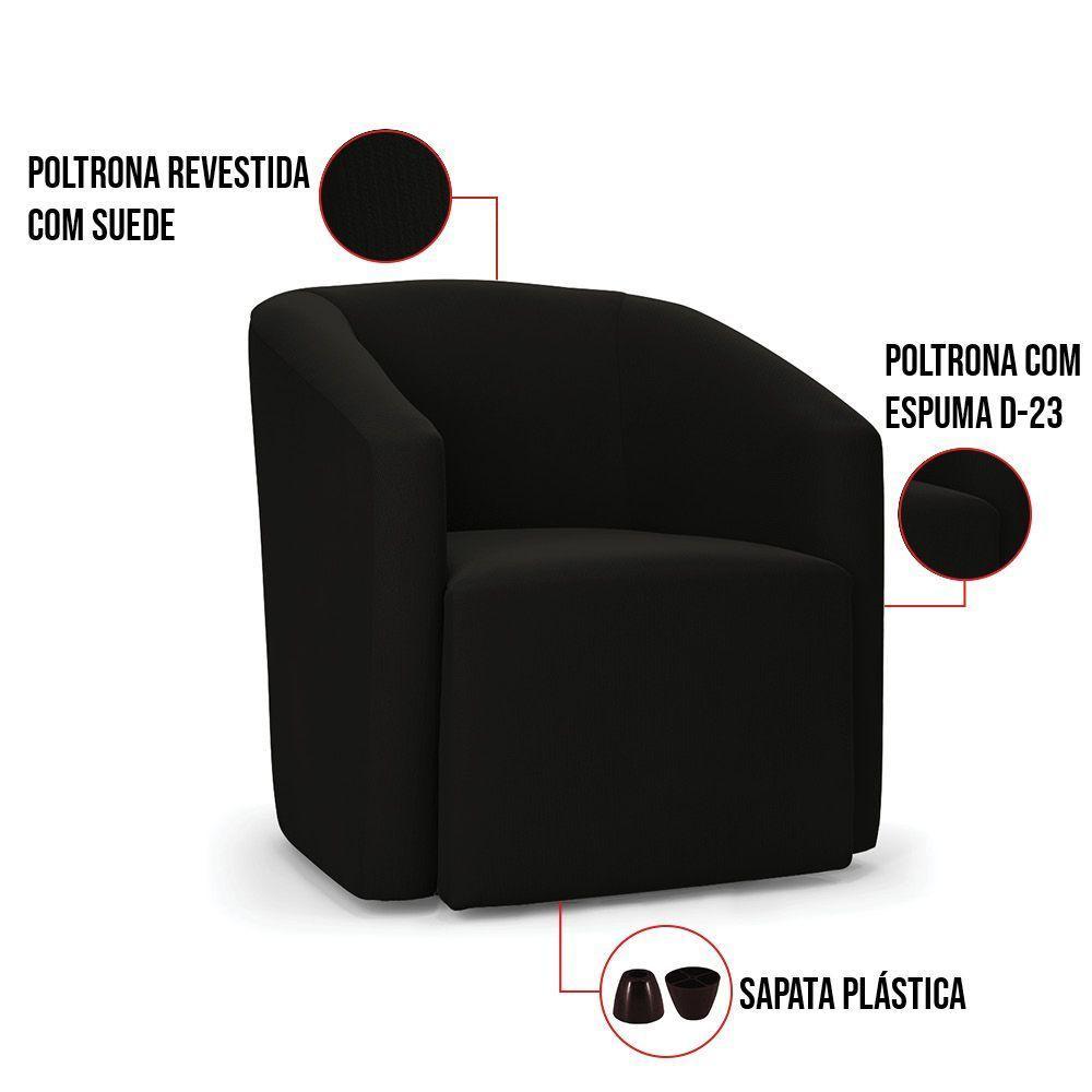 Poltrona Decorativa Orgânica Kit 2 Stella Max Suede Preto D03 - D'rossi - 3