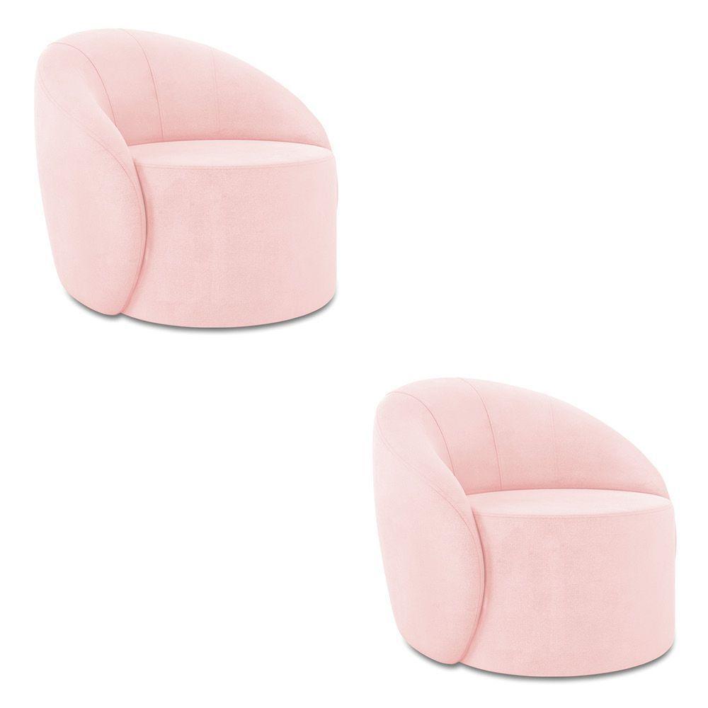 Poltrona Decorativa Orgânica Kit 2 Lua Suede Rosa Bebê D03 - D'rossi - 1