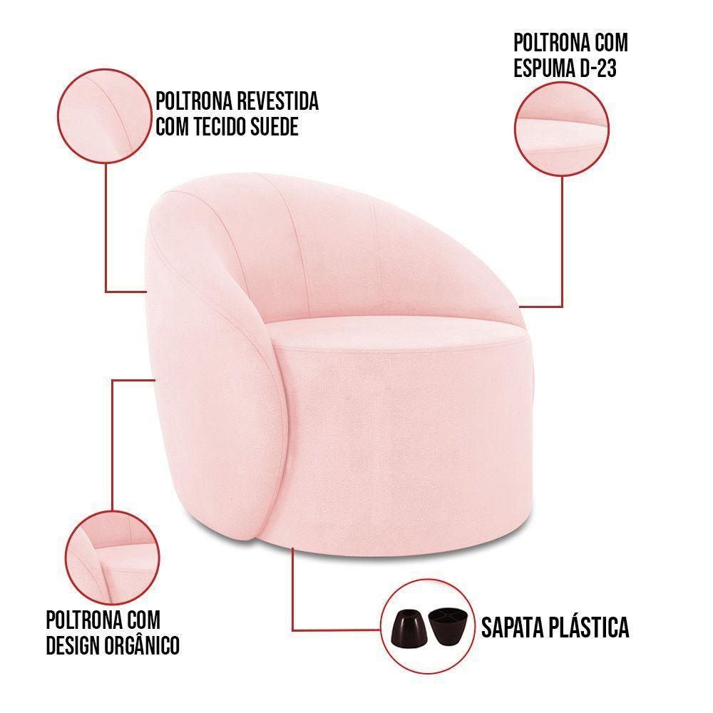 Poltrona Decorativa Orgânica Kit 2 Lua Suede Rosa Bebê D03 - D'rossi - 3
