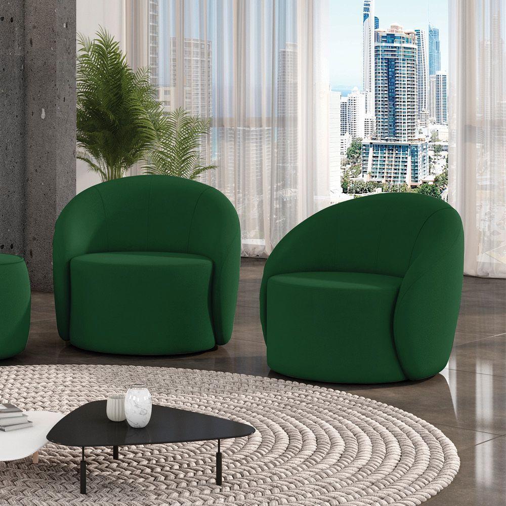 Poltrona Decorativa Orgânica Kit 2 Lua Suede Verde D03 - D'rossi - 2