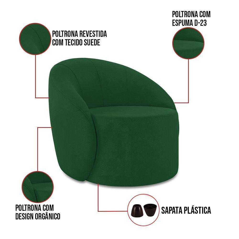 Poltrona Decorativa Orgânica Kit 2 Lua Suede Verde D03 - D'rossi - 3