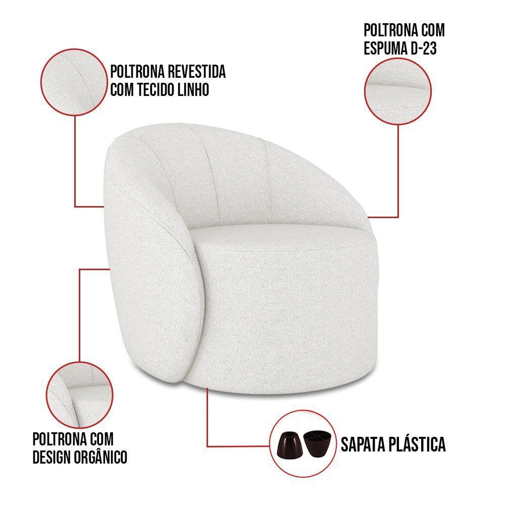 Poltrona Decorativa Orgânica Kit 2 Lua Linho Cinza D03 - D'rossi - 3