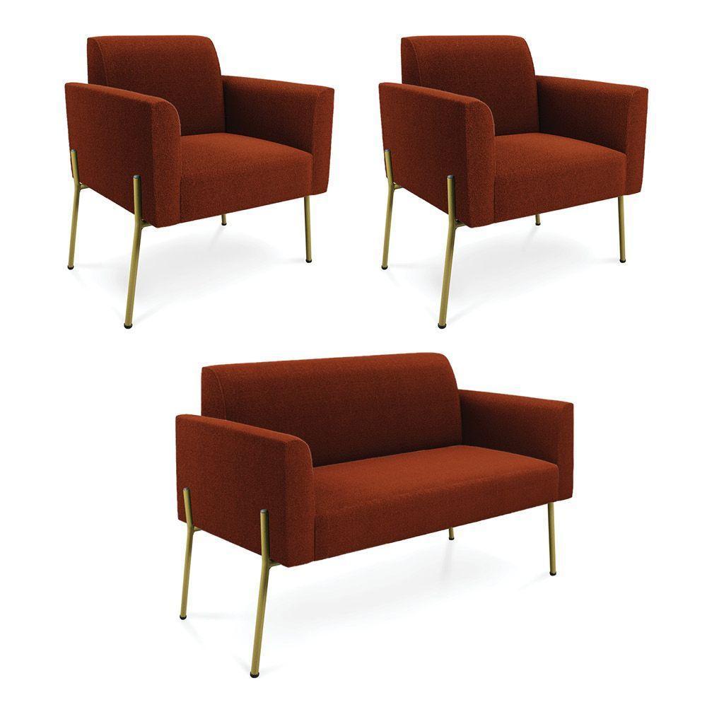 Namoradeira E 2 Poltronas Pé Ferro Dourado Marisa Bouclê Terra D03 - D'rossi - 1