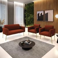 Namoradeira E 2 Poltronas Pé Ferro Dourado Marisa Bouclê Terra D03 - D'rossi - 2