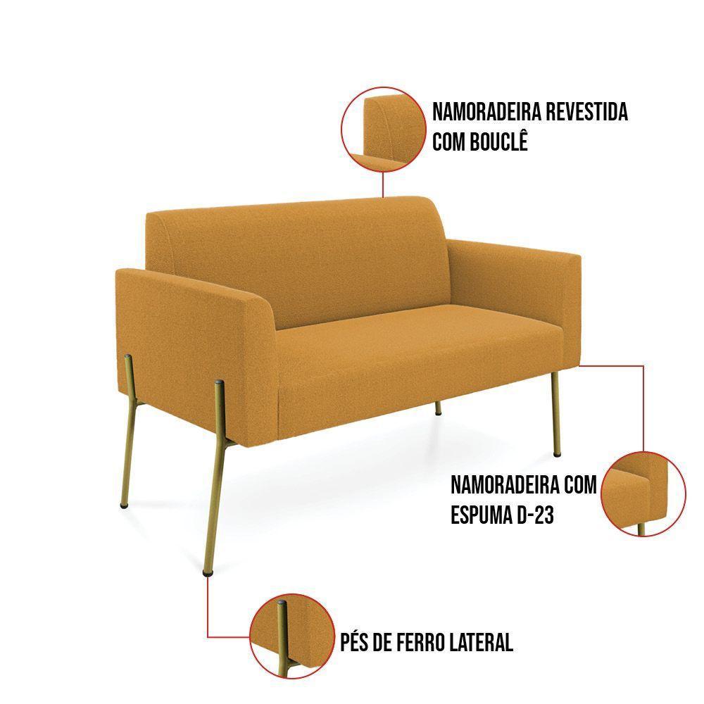 Namoradeira E 2 Poltronas Pé Ferro Dourado Marisa Bouclê Mostarda D03 - D'rossi - 3
