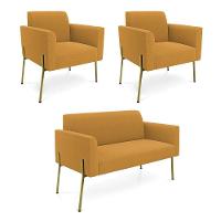 Namoradeira E 2 Poltronas Pé Ferro Dourado Marisa Bouclê Mostarda D03 - D'rossi - 1