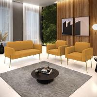 Namoradeira E 2 Poltronas Pé Ferro Dourado Marisa Bouclê Mostarda D03 - D'rossi - 2