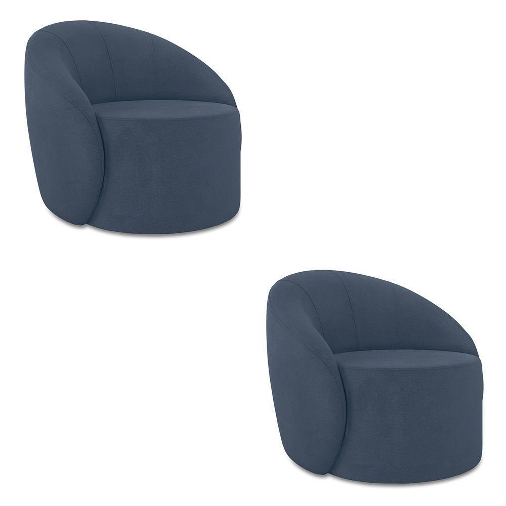 Poltrona Decorativa Orgânica Kit 2 Lua Suede Azul Mar D03 - D'rossi - 1