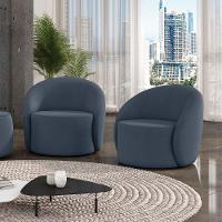 Poltrona Decorativa Orgânica Kit 2 Lua Suede Azul Mar D03 - D'rossi - 2