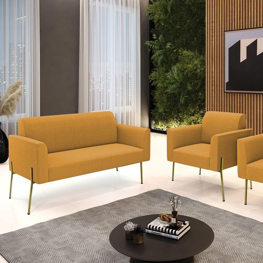 Namoradeira E Poltrona Pé Ferro Dourado Marisa Bouclê Mostarda D03 - D'rossi - 2