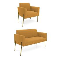 Namoradeira E Poltrona Pé Ferro Dourado Marisa Bouclê Mostarda D03 - D'rossi - 1