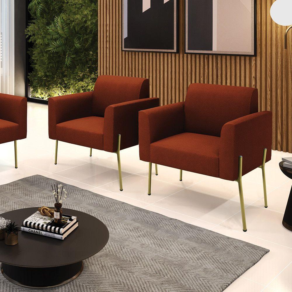 Poltrona Sala Estar Pé Ferro Dourado Kit 2 Marisa Bouclê Terra D03 - D'rossi - 2